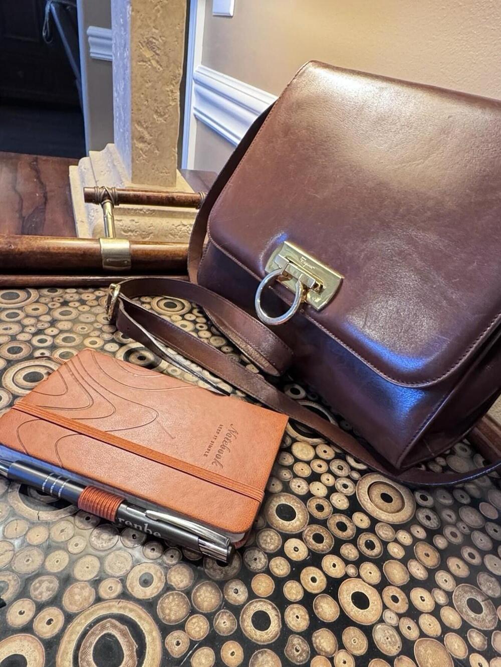 Vintage Salvatore Ferragamo Brown Leather Gancini Shoulder Bag Italy
